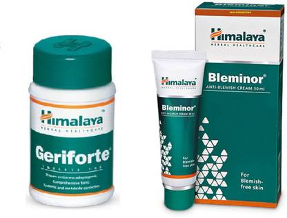 HIMALAYA Combo of Geriforte Tablet works as an adjuvant during prolonged illness and postoperative convalescence.& Bleminor Anti-Blemish Cream (Melasma/hyperpigmentation)_sold by Alida