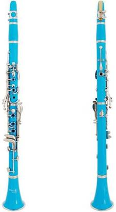 Mendini by Cecilio B Flat Beginner Student Clarinet with 2 Barrels, Case, Stand, Book, 10 Reeds, Mouthpiece and Warranty (Blue) Clarinet