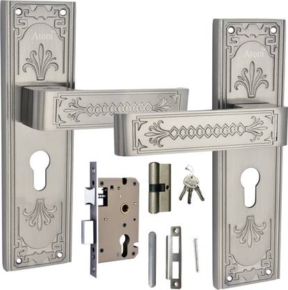 ATOM Mortice Handle Set with Both Side Key Cylindrical Lock with 3 Keys Zinc Door Handle