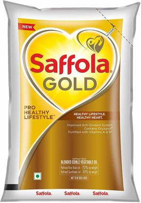 Saffola GOLD PRO HEALTHY LIFE STYLE COKKING OIL 1LTR POUCH Rice Bran Oil Refill