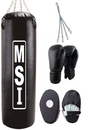 Monika Sports 3 Feet Unfilled Punching Bag With Hanging Chain + Pair of Boxing Gloves + pair of Focus pad Boxing Kit