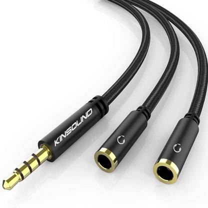 Kinsound Black 1 Male to 2 Female Headphone, 3.5mm Audio Stereo Y Splitter Cable Male to Female Dual Headphone Jack Adapter with 2 Mic & Audio for Smartphone Phone Converter