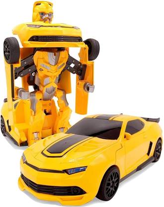 GoBaby Battery Operated Converting Car to Robot, Robot to Car Automatically,Robot Toy, with Light and Sound for Kids Indoor and Outdoor Yellow (Robot Car)