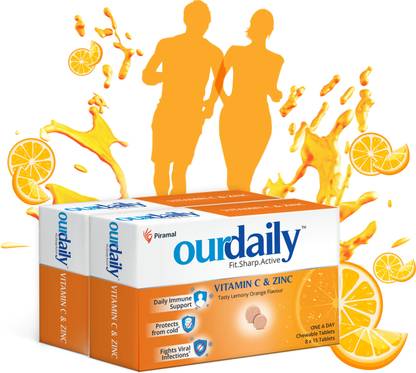 OurDaily Vitamin C (500mg) & Zinc, chewable tablets, tasty lemony orange flavour- builds Immunity against viruses and cold Tablets