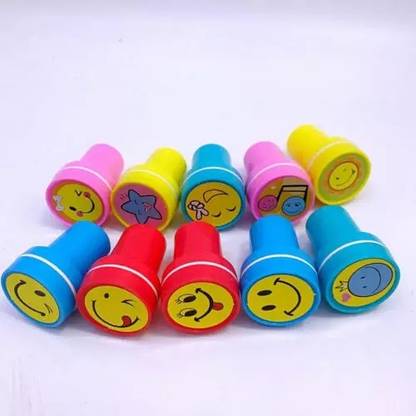 Jouet Smiley Stamp Pack of 10 Smily self Ink Rubber Stamp ( Pack Of 10 )