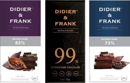 Didier & Frank Dark Chocolate 99%, 85% & 75% Dark, 100g Each Bars