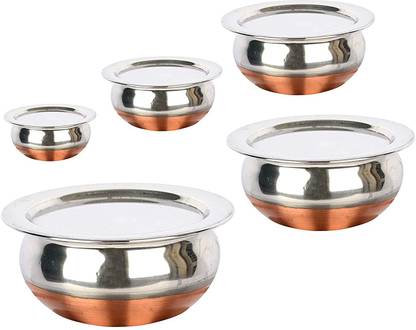 MLD Steel Copper Bottom Handi Set of 5 Piece with Lid Handi 0.5 L, 0.75 L, 1 L, 1.5 L, 2 L with Lid