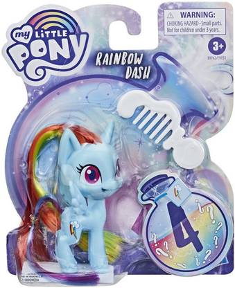 MY LITTLE PONY Rainbow Dash Potion Pony, 3-Inch Blue Pony Toy with Brushable Hair, Comb, 4 Surprise Accessories