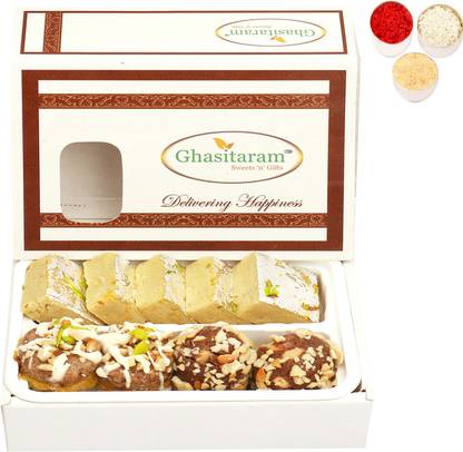Ghasitaram Gifts Bhaidooj Gifts Sweets-Assorted Box of Barfis, Dryfruit Sweets 200 gms Combo