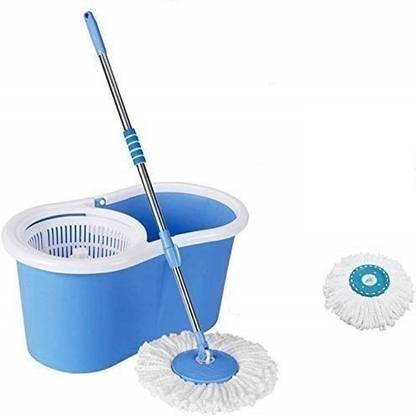 TOZO SHINE 360 Degree Easy Magic Cleaning Mop Floor Cleaner with Bucket, 2 Refill|Blue Mop Set