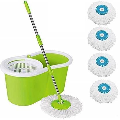 TOZO SHINE 360 Degree Easy Magic Cleaning Mop Floor Cleaner with Bucket, 5 Refill|Green Mop Set