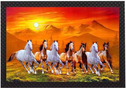 vastu Photo Frame 7 Running Horses Digital Reprint 12 inch x 18 inch Painting