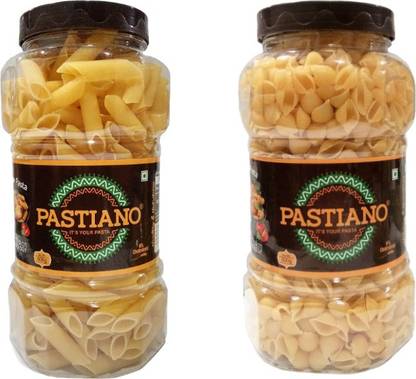 PASTIANO Penne & Shells Jars- 500 gms each- Pack of 2 Penne, Shell Pasta