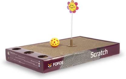 fofos Rock & Roll Cat Scratcher Toys - Durable Cardboard + Spring Toy + Bell Ball & Puzzle Box (4 in 1)| for Cats of All Sizes & Ages Paper Treat Dispensing Toy For Cat