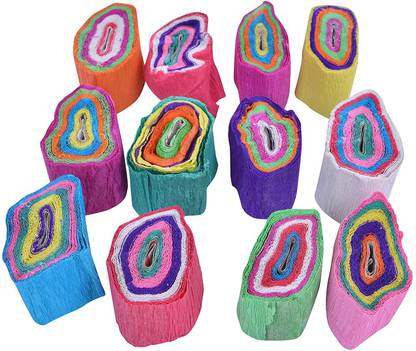 Shreeji Decoration Multicolor Crepe Ribbon Paper Streamer Roll (Pack of 12)  Multicolor Paper Ribbon
