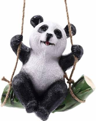 The Decorshed Hanging Panda Planter for Garden Tree, Balconies, Real Looking Panda Panda on swing, Polyresin panda Decorative Showpiece  -  27.94 cm
