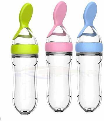 Vadhavan 90ML Newborn Baby FeedingGraysee Bottle Toddler Safe Silicone Squeeze Feeding Spoon Milk Serial Bottle Baby Training Feeder - 90 ml (Assorted) Feeder