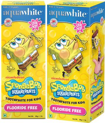 aquawhite SpongeBob SquarePants Toothpaste for Kids, Fluoride Free, Chill Gum Flavor, 80 GM For Age 2-14 Years Toothpaste
