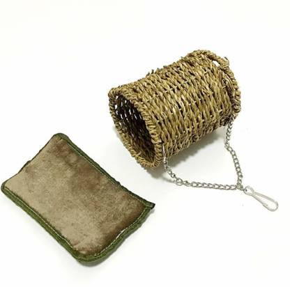 Horianzo Bird Nest Bed Grass Tunnel Hammock Hanging Parrot Pet Cage Metal Foldable Bird Cage for Love Birds, Parrot, Budgies, Finches, Cocktails, Conures, Hammock, Travel Cage for Birds with Handle, Two Feeder Bowls, (Small Grass Bird cage with Bed) Bird House