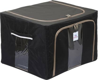 Heart Home Designer Large Clear Window Storage Bins Foldable Fabric Storage Bins Boxes for Clothes - Stackable Container Organizer Set with Carrying Handles(Black & Grey)-31_S_HHOME12259 31_S_HHOME012259