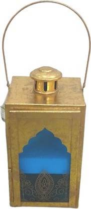 MerakiDecor Antique Traditional Hurricane Lantern Blue Glass Hanging Lantern