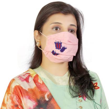 Samurai Aneya Butterfly Embroidered 3 Layered Cotton Printed Face Mask Aneya-BM Washable, Reusable Cloth Mask
