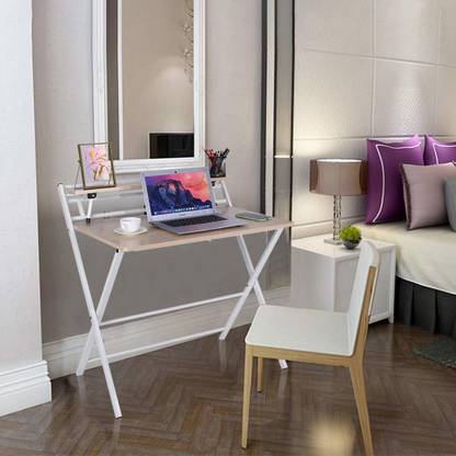PRITI Folding Study Desk, Folding Laptop Table Home Corner Desks Simple Computer Desk with Shelf for Small Space Home Office (White) Engineered Wood Study Table