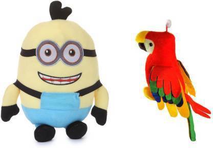 Nihan Enterprises Soft Minion Stuffed Toy(25 cm) and musical parrot (20 cm) combo - 20 cm  (Multicolor)  - 25 cm
