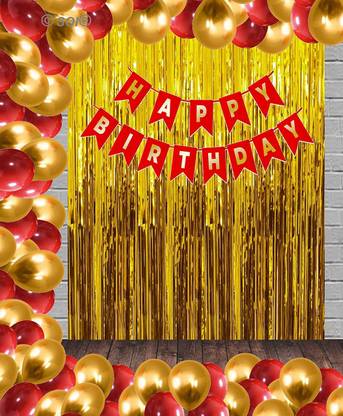 Prihit (54 Pcs) Red Gold Happy Birthday Toy Banner Balloons Combo for Kids, Boys Girls