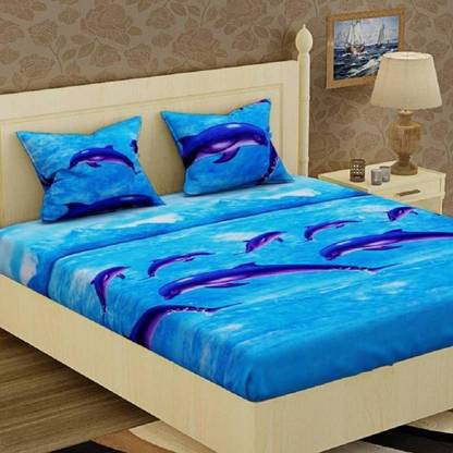 KRISHNA 180 TC Polycotton Double 3D Printed Flat Bedsheet