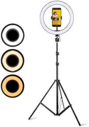 Webilla 10 Inch Ring Light With Tripod Stand In 3 Modes Adjustable Light Dimmable Light For smartphone With Phone Holder For Youtube Tik tok Video Live Photo Studio make up Ring Flash