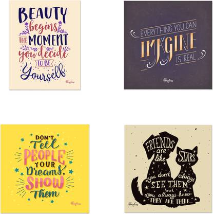 Bhai Please Beauty Begins Moment You Decide to be Yourself, Everything You can Imagine is Real, Don't Tell People Your Dreams Show Them, Friends are Like Stars Wooden Fridge Magnet Fridge Magnet Pack of 4
