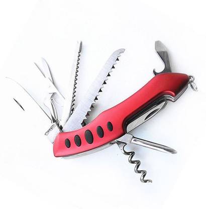 Frackson Red Stainless Steel Multi Functional 11 Function Multi Utility Swiss Knife Multi Purpose Knife Perfect For Travelling 11 Multi-utility Knife