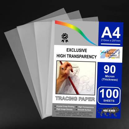 MAJESTIC BASKET Exclusive Tracing Paper With High Transparency For Drawings, Sketching, Graphic Design, Printing Etc. Unruled A4 90 gsm Transparent Paper