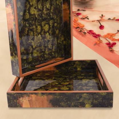 TISTABENE Taru Forest Print Black Tray 2 Pcs set Tray