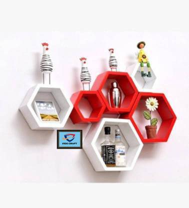 indo craft indo craft hexagon red and white MDF (Medium Density Fiber) Wall Shelf