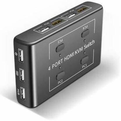 VIBOTON KVM Switch HDMI 4 Port share 4 Computer CPU with 1 Monitor 4x1 USB KVM switcher box Support 4K@30Hz, Support Wire Keyboard and Mouse Media Streaming Device
