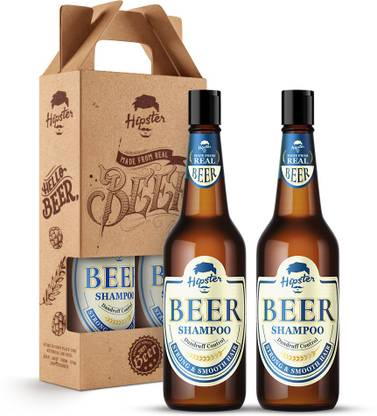 HIPSTER Beer Shampoo Dandruff Control 250ml | Pack of 2 | For Men and Women | Strong and Smooth Hair | No Alcohol, No Paraben | Fenugreek, Tea Tree, Hibiscus, Calendula Extracts | Made In India