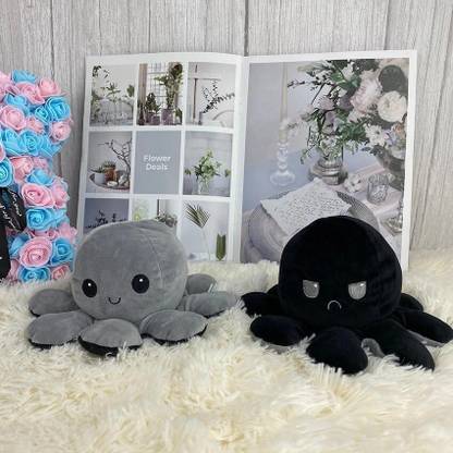 Toyingly Reversible Octopus Plush | Black and Grey | Express your feeling without saying a word I Premium Quality I  - 8 inch