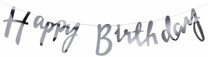 TRISHRA Happy Birthday Toy Banner Bunting Set Cursive Writing Style Silver Bunting Banner