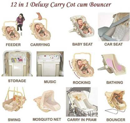 गुड्डा गुडिया 13 in 1 Musical Carry Cot/Bouncer with Mosquito Net and Storage Box and swing -MADE IN INDIA बाउंसर