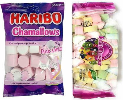 Haribo Marshmallow, 140g + Fluffey Pure Vegetarian Marshmallow, Combo Pack Cotton Candy