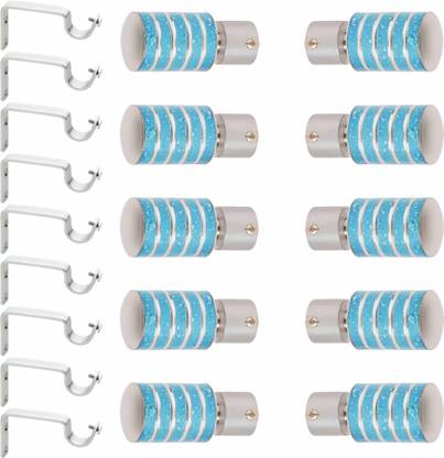 GLOXY Silver, Light Blue Rod Rail Bracket, Curtain Knobs, Curtain Hooks, Curtain Rods Metal