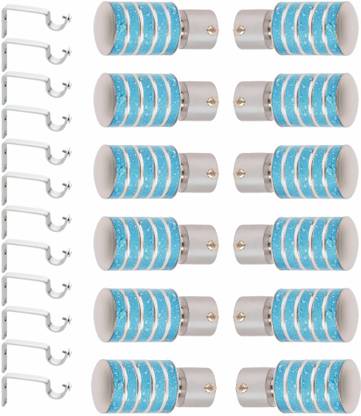 GLOXY Silver, Light Blue Rod Rail Bracket, Curtain Knobs, Curtain Hooks, Curtain Rods Metal