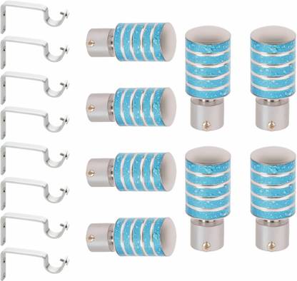 GLOXY Silver, Light Blue Rod Rail Bracket, Curtain Knobs, Curtain Hooks, Curtain Rods Metal