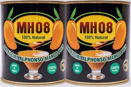 mh08 Alphonso Mango Pulp (Aamras),No Added Preservatives and Colours Pack Of 2 Combo(1700g)