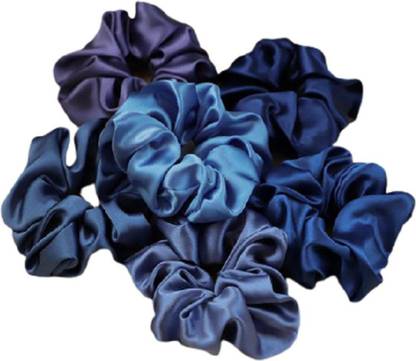 hummanbird Navy Blue Pure Silk Satin Scrunchies Soft & Comfy Hair Tie Elastic Hair Bands Set of 6 pcs Rubber Band