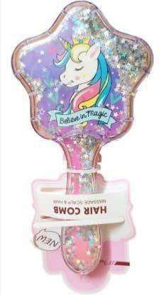 AAVYATAILS Cute & Latest Unicorn Imported Novelty Glittery Star Brush Detangler Paddle Cushion Antistatic Hair Loss Massage Hairbrush