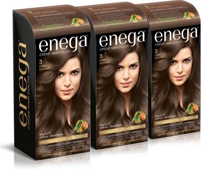 एनेगा Cream hair color (100 ml/each) superior quality with Argan Oil & Green Tea extract NO AMMONIA Cream FORMULA smooth care for your precious hair! DARK BROWN 3 (Pack of 3) हेयर कलर