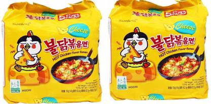 Samyang Hot Chicken Ramen Buldak Cheese Noodles, 140X10 (Pack of 10) Imported Instant Noodles Non-vegetarian